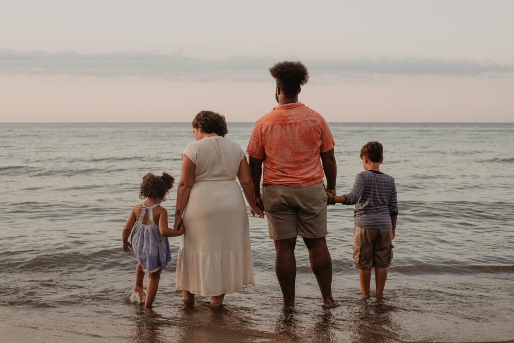 A family photo at the beach.