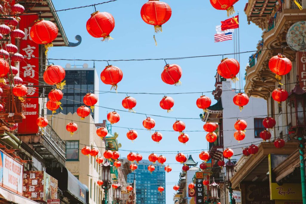 Red lanterns fill the streets in Chinatown, one of San Francisco's most iconic neighborhoods.