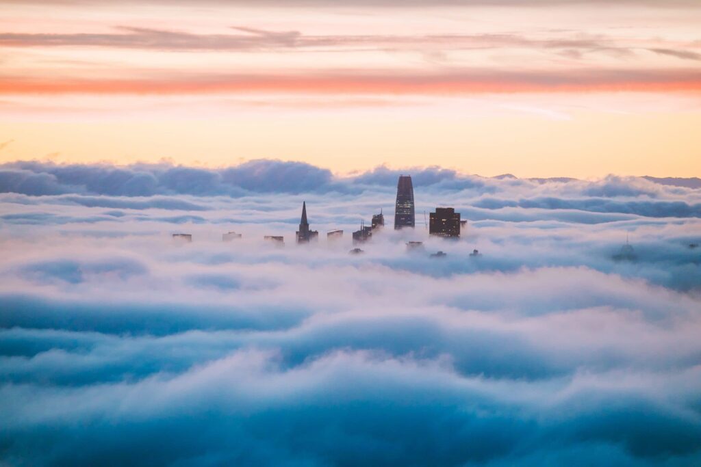 San Francisco's most iconic buildings peek through the fog