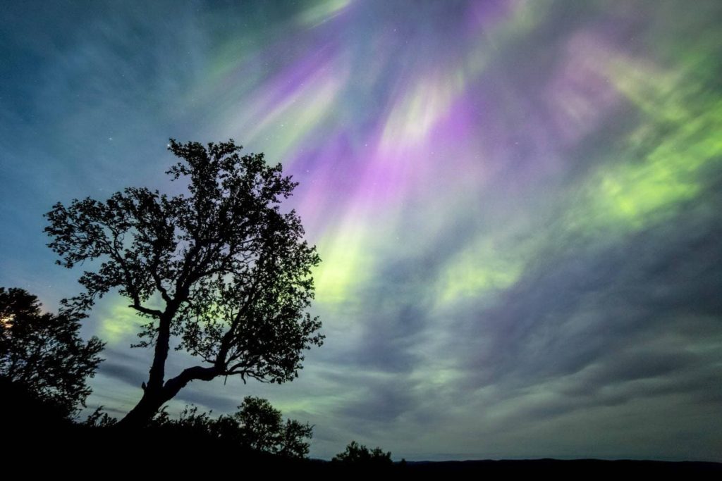 Photographing the northern lights.