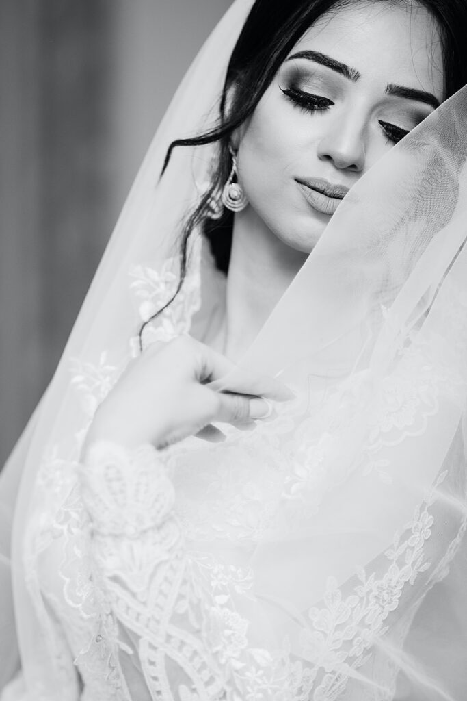 bride smiling while looking towards the camera