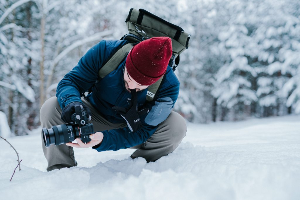 shooting winter photos in the snow