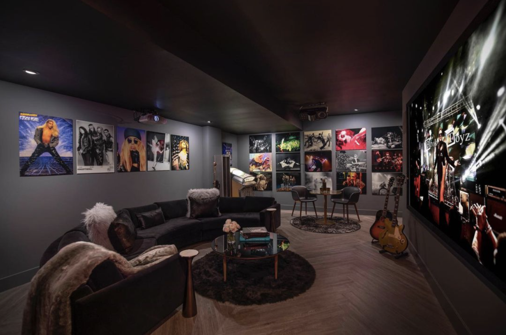 Dark colored room with Fracture glass prints