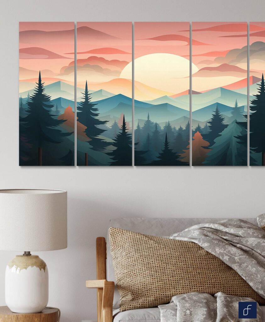 serene landscape with mountain and sunset