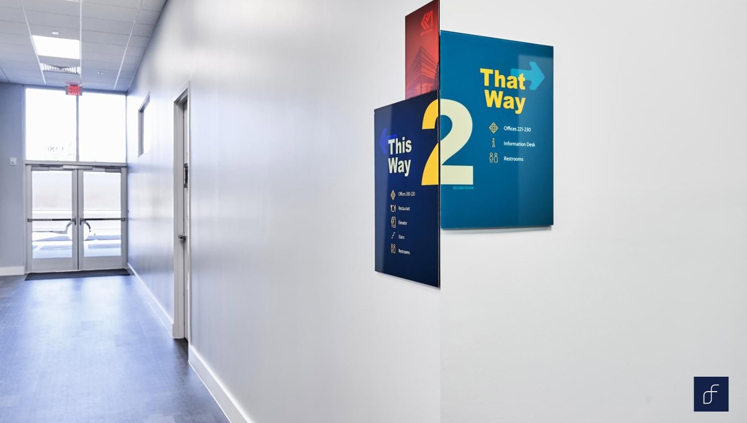 Hallway directional signage and wayfinding